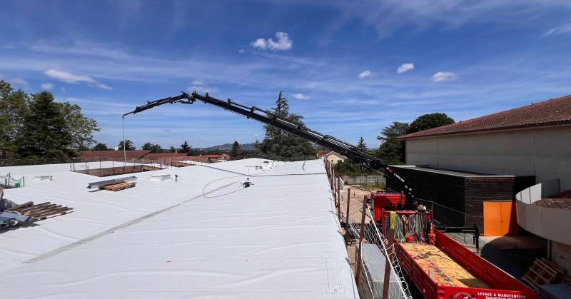 Mise en place des vitrages d'un mur rideau en espace restreint à St Genis les Ollières (69)