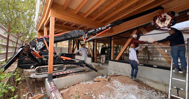 pose de vitrages à la grue 