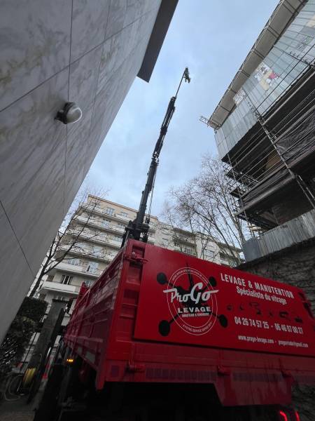 Approvisionnement de dalettes et big bag en toiture avec accès restreint à Lyon (69)