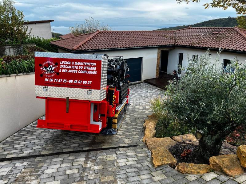 Location d'une grue araignée équipée d'un grapin coupeur pour élagage/abattage d'arbres à Lyon